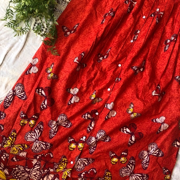 Women's M House Dress Butterfly Pattern Orange Button Up India Anthony Richards - Picture 2 of 4